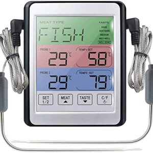 KouRy Meat Thermometer Digital Oven Thermometer Meat Kitchen BBQ Cooking Food Temperature Tester Timer Functionfor with 2 Stainless Steel Probe Ideal Gift