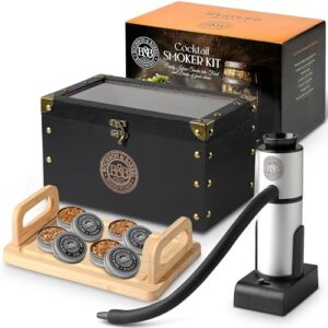 BOURBON & BARREL Cocktail Smoker Kit | Crafted with Walnut Wood | Whiskey Smoker Kit with Instant Smoker, Smoking Box, Food Tray and 4 Varieties of Wood Chips | Old Fashioned Drink Smoker Kit [Black]