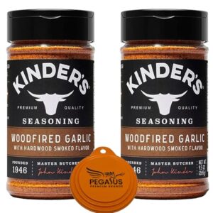 Pegasus Premium Variety Pack - Kinder's Woodfired Garlic Rub Smoked Flavor 9.5oz (2 Pack) and Pegasus Premium Brands 3-Step Lid Cover