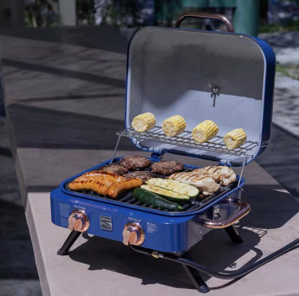 Fire Up Fun: Our Retro Blue Grill for Every Adventure!