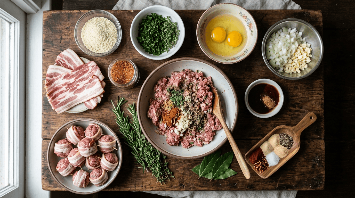 Smoked Bacon Wrapped Meatballs Recipe | BBQ Perfection ingredients